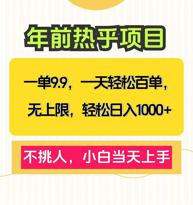 一单9.9，一天百单无上限，不挑人，小白当天上手，轻松日入1000+-苍穹网创