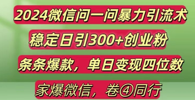 2024最新微信问一问暴力引流300+创业粉,条条爆款单日变现四位数【揭秘】-苍穹网创