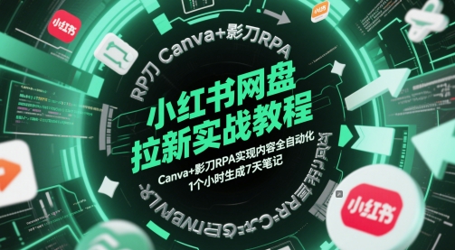 小红书网盘拉新实战教程，Canva+影刀RPA实现内容全自动化，1个小时生成7天笔记-苍穹网创