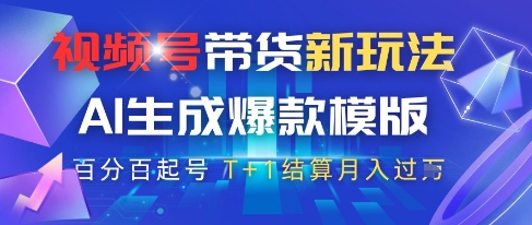 视频号带货新玩法，AI生成，百分百原创爆款模版，百分百起号，高佣商品T+1结算月入过W【揭秘】-苍穹网创