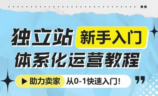 独立站新手入门体系化运营教程，助力独立站卖家从0-1快速入门!-苍穹网创