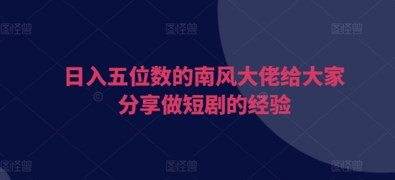 日入五位数的南风大佬给大家分享做短剧的经验-苍穹网创