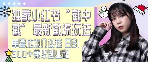 最新小红书截流玩法 独家截中截 单号成本几块钱 日引500+CY粉JZ粉-苍穹网创