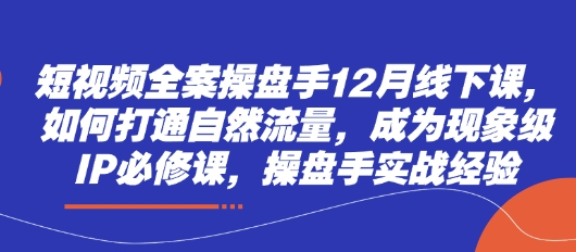 短视频全案操盘手12月线下课，如何打通自然流量，成为现象级IP必修课，操盘手实战经验-苍穹网创