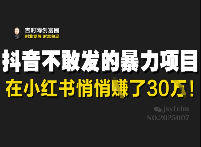 抖音不敢发的暴利项目，在小红书悄悄挣了30W-苍穹网创