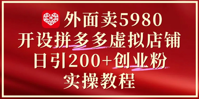 外面卖5980开设拼多多虚拟店铺：单日引流200+创业付费粉实战教程-苍穹网创