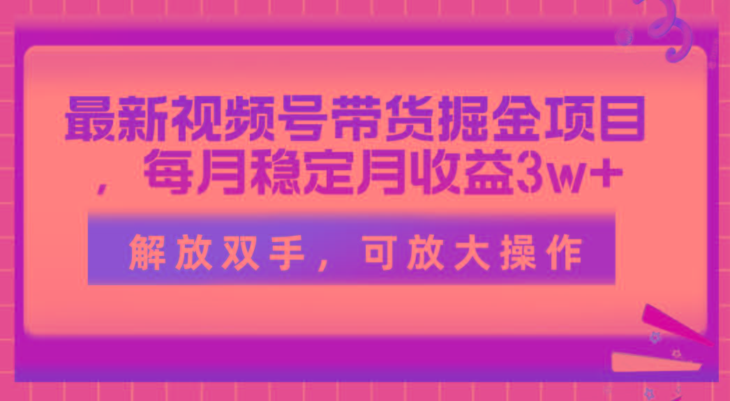 最新视频号带货掘金项目，每月稳定月收益3w+，解放双手，可放大操作-苍穹网创