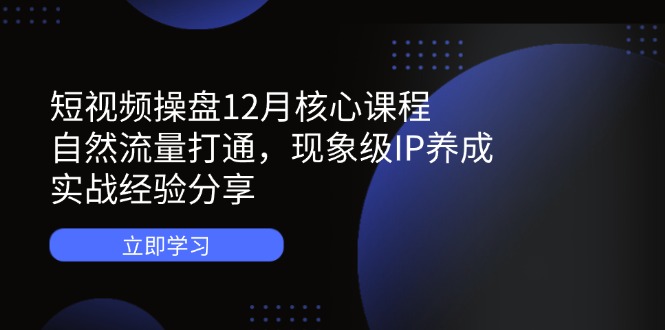 短视频操盘12月核心课程：自然流量打通，现象级IP养成，实战经验分享-苍穹网创