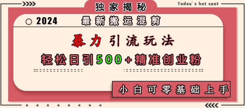 最新搬运混剪暴力引流玩法，轻松日引500+精准创业粉，小白可零基础上手-苍穹网创