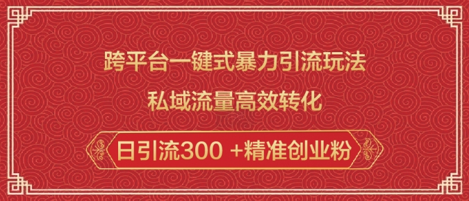 跨平台一键式暴力引流玩法，私域流量高效转化日引流300 +精准创业粉-苍穹网创