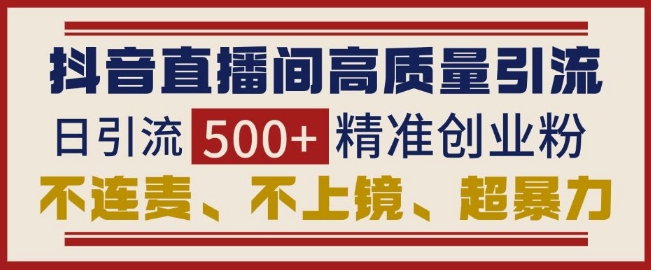 抖音直播间引流创业粉，无需连麦、不用上镜、超暴力，日引流500+高质量精准创业粉-苍穹网创