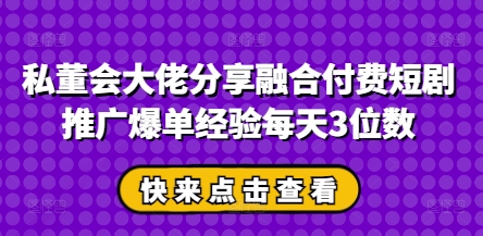 私董会大佬分享融合付费短剧推广爆单经验每天3位数-苍穹网创