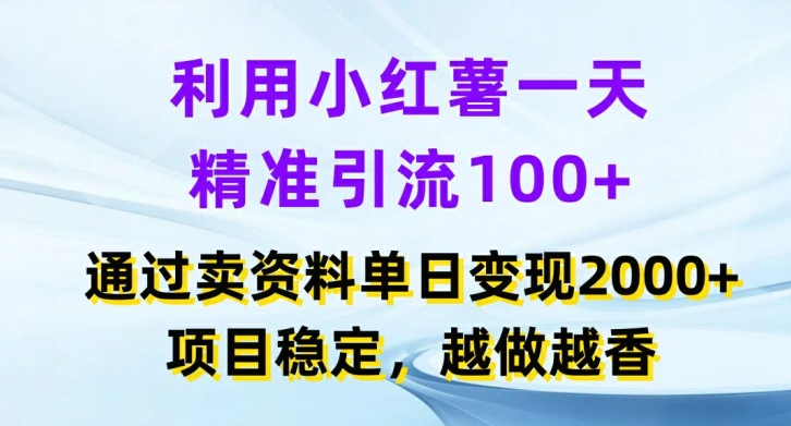 利用小红书一天精准引流100+，通过卖项目单日变现2k+，项目稳定，越做越香【揭秘】-苍穹网创