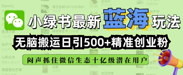 小绿书无脑搬运引流，全自动日引500精准创业粉，微信生态内又一个闷声发财的机会-苍穹网创