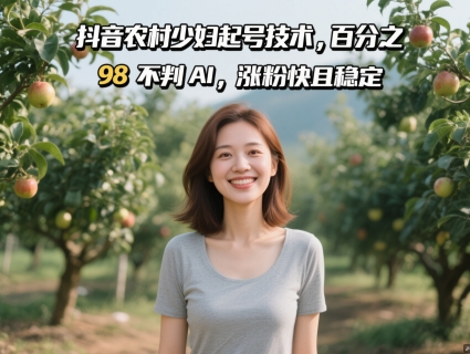抖音农村少妇起号技术，百分之98不判AI，涨粉快且稳定-苍穹网创
