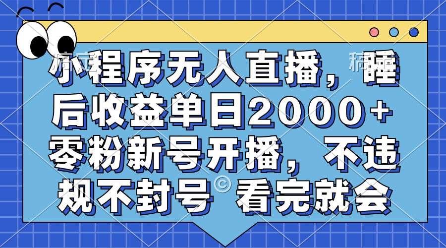 小程序无人直播，睡后收益单日2000+ 零粉新号开播，不违规不封号 看完就会-苍穹网创