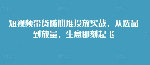 短视频带货随心推投放实战，从选品到放量，生意即刻起飞-苍穹网创