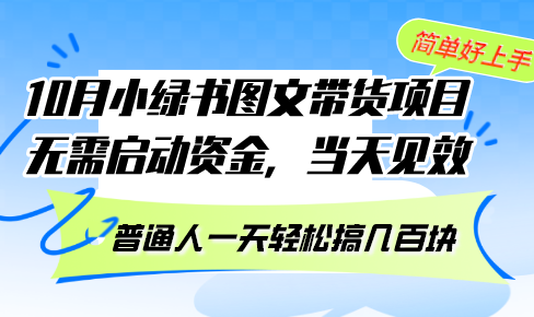 10月份小绿书图文带货项目 无需启动资金 当天见效 普通人一天轻松搞几百块-苍穹网创