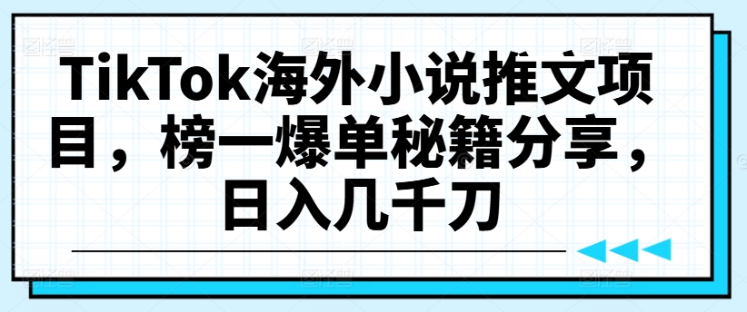 TikTok海外小说推文项目，榜一爆单秘籍分享，日入几千刀-苍穹网创