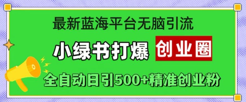 最新蓝海平台无脑引流，小绿书打爆创业圈，全自动日引500+精准创业粉-苍穹网创