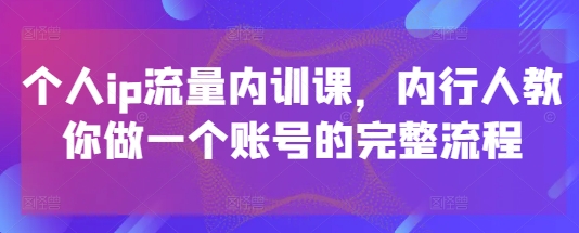 个人ip流量内训课，内行人教你做一个账号的完整流程-苍穹网创