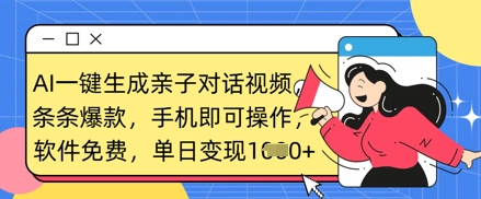AI一键生成亲子对话视频，条条爆款，一部手机即可操作，单日变现数张-苍穹网创