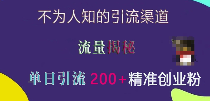 不为人知的引流渠道，流量揭秘，实测单日引流200+精准创业粉【揭秘】-苍穹网创
