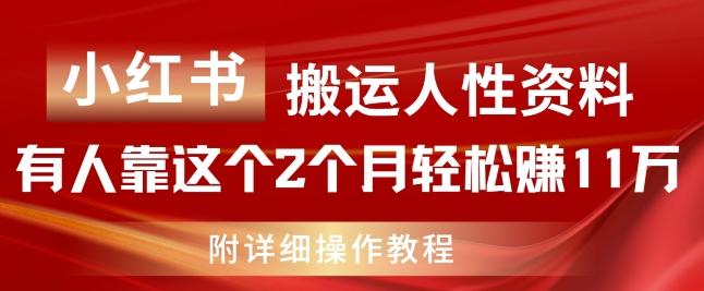 小红书搬运人性资料，有人靠这个2个月轻松赚11w，附教程【揭秘】-苍穹网创