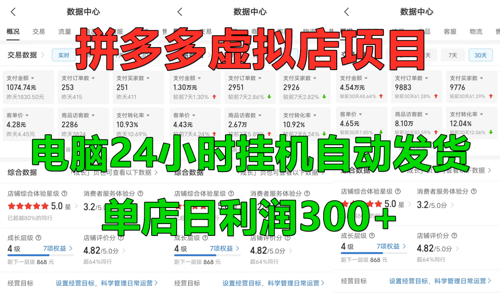 拼多多虚拟店铺项目，电脑挂机自动发货，单店日利润300+-苍穹网创