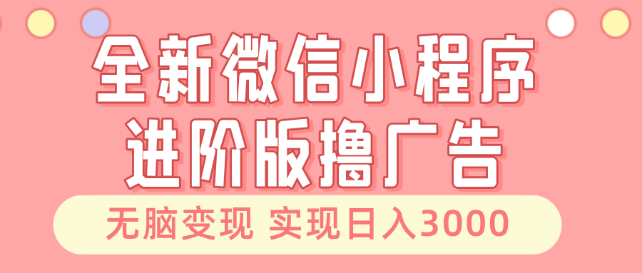 全新微信小程序进阶版撸广告 无脑变现睡后也有收入 日入3000＋-苍穹网创
