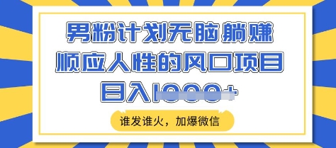 男粉计划无脑躺Z，顺应人性的风口项目，谁发谁火，加爆微信，日入多张【揭秘】-苍穹网创