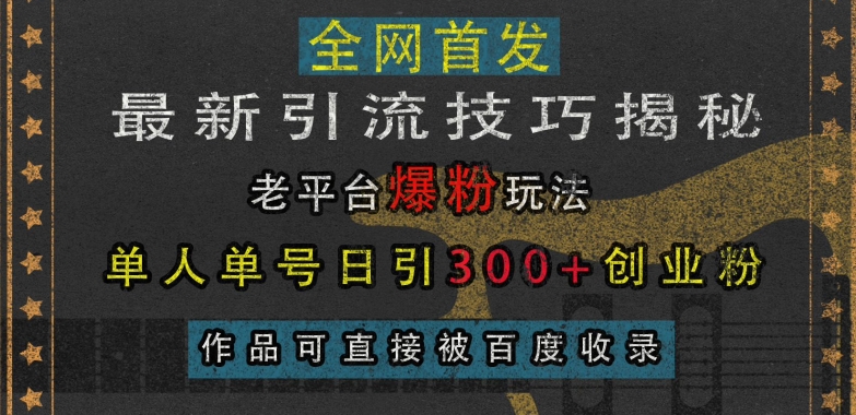 最新引流技巧揭秘，老平台爆粉玩法，单人单号日引300+创业粉，作品可直接被百度收录-苍穹网创