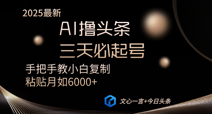 AI撸头条三天必起号手把手教小白复制粘贴月入6000+教程-苍穹网创