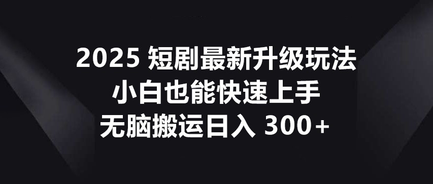 2025短剧最新升级玩法，小白也能快速上手，无脑搬运日入300+-苍穹网创