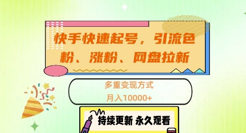 快手快速起号，引流s粉、涨粉、网盘拉新多重变现方式，月入1w【揭秘】-苍穹网创