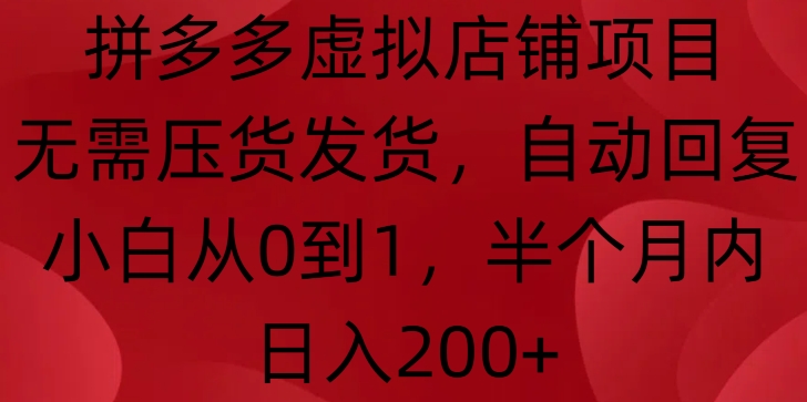 拼多多虚拟店铺项目，无需压货发货，自动回复，小白从0到1，半个月内日入200+【揭秘】-苍穹网创
