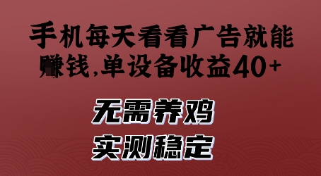 手机每天看看广告就能挣钱，单设备收益40+，无需养鸡，实测稳定【揭秘】-苍穹网创