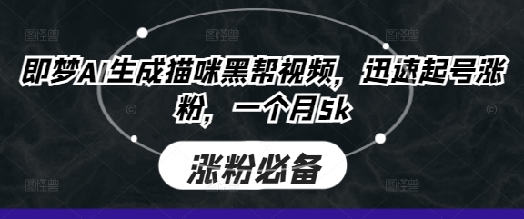 即梦AI生成猫咪黑帮视频，迅速起号涨粉，一个月5k-苍穹网创