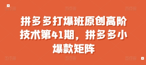 拼多多打爆班原创高阶技术第41期，拼多多小爆款矩阵-苍穹网创