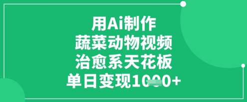 用Ai制作蔬菜动物视频，治愈系天花板，单日变现1k-苍穹网创