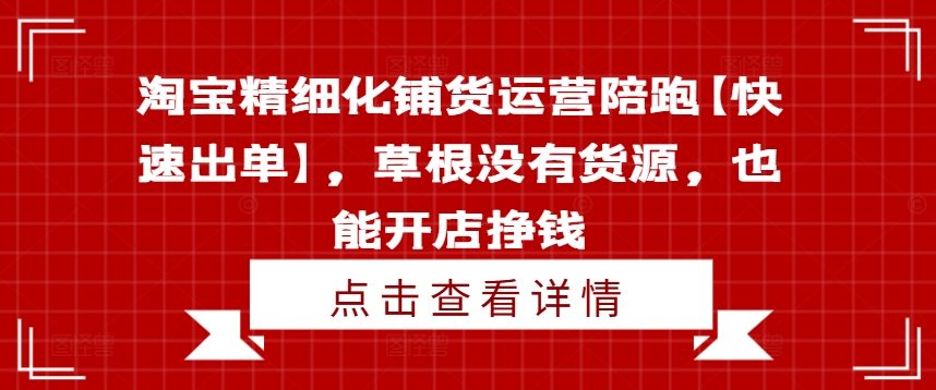 淘宝精细化铺货运营陪跑【快速出单】，草根没有货源，也能开店挣钱-苍穹网创