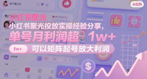 小红书聚光投放实操经验分享，单号月利润超1w+，可以矩阵起号放大利润-苍穹网创