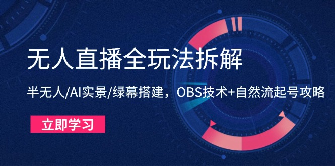 无人直播全玩法拆解：半无人/AI实景/绿幕搭建，OBS技术+自然流起号攻略-苍穹网创