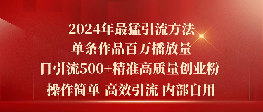 2024年最猛暴力引流方法，单条作品百万播放 单日引流500+高质量精准创业粉-苍穹网创