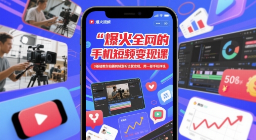 爆火全网的手机短视频变现课，0基础教你拍摄剪辑涨粉运营变现，用一部手机挣钱-苍穹网创