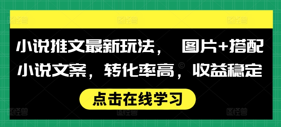 小说推文最新玩法， 图片+搭配小说文案，转化率高，收益稳定-苍穹网创