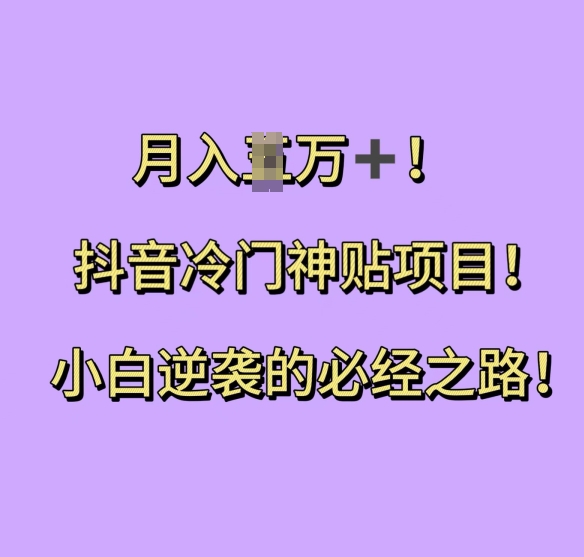 抖音冷门神贴项目，小白逆袭的必经之路，月入过W【揭秘】-苍穹网创