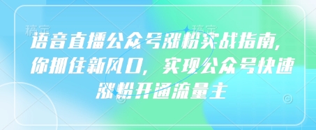 语音直播公众号涨粉实战指南，你抓住新风口，实现公众号快速涨粉开通流量主-苍穹网创