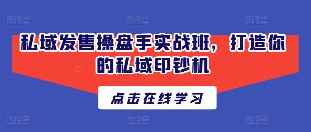 私域发售操盘手实战班，打造你的私域印钞机-苍穹网创