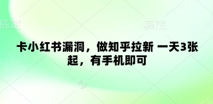 卡小红书漏洞，做知乎拉新 一天3张起，有手机即可-苍穹网创